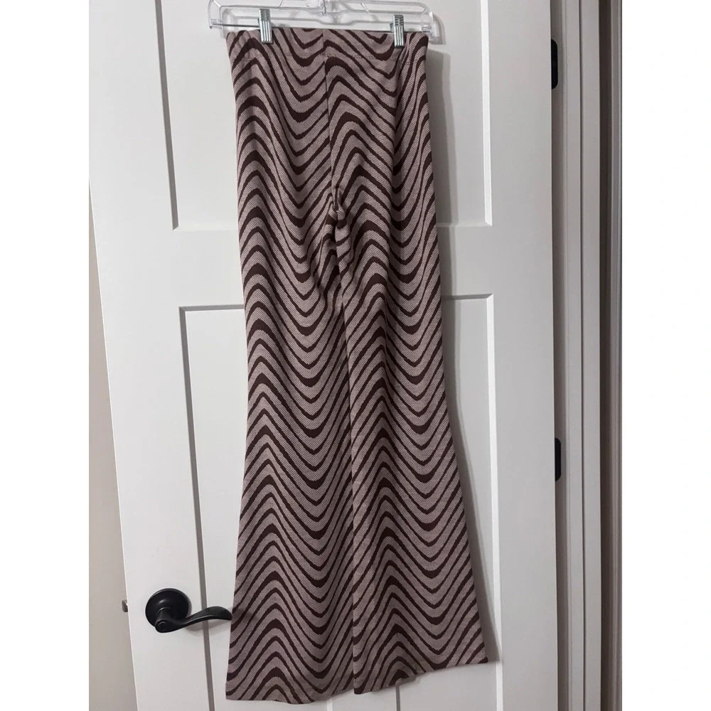 Urban Outfitters Brown Chevron Psychedelic Flare Pants Retro Knit Trousers Small